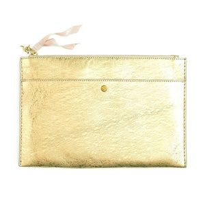 Large Gold Metallic Leather J.Crew Pouch/Clutch